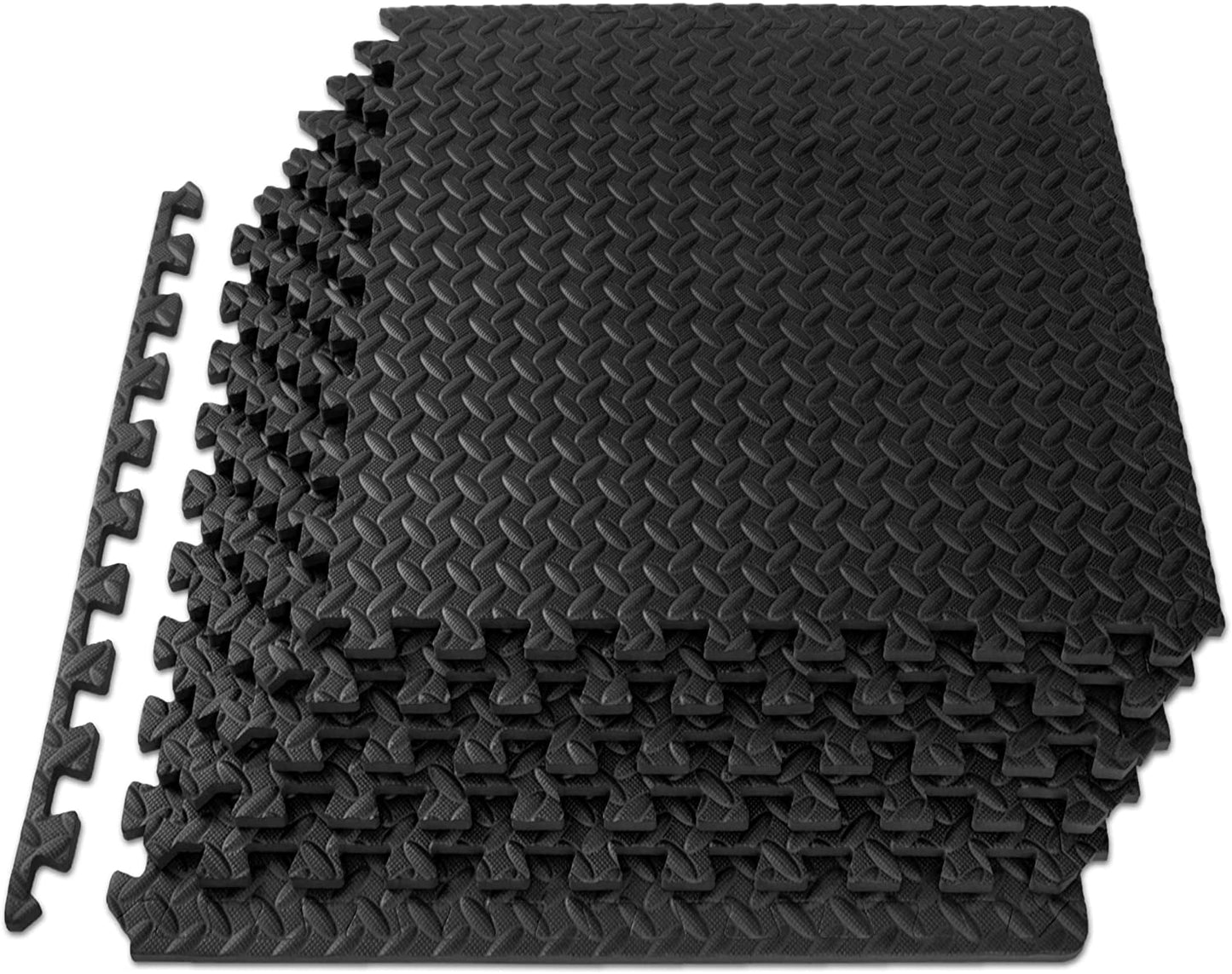 Puzzle Exercise Mat ½ In, EVA Interlocking Foam Floor Tiles for Home Gym, Mat for Home Workout Equipment, Floor Padding for Kids, Black, 24 in X 24 in X ½ In, 24 Sq Ft - 6 Tiles
