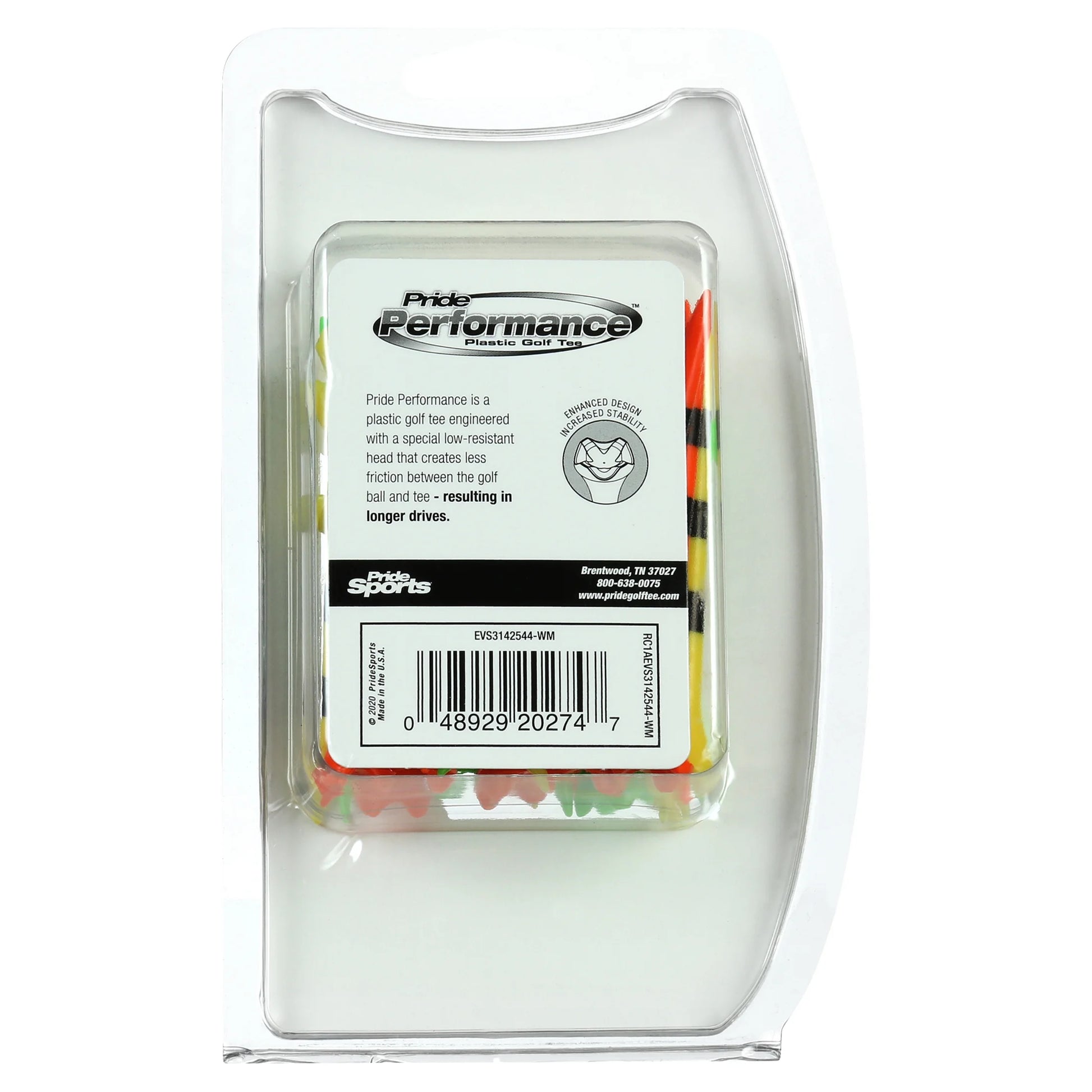 Pride Performance Plastic Golf Tees, 3-1/4" Length, Striped Fruit Mix, 25 Count, Low-Resistance Head for Golf, Longer Drives, Durable Plastic